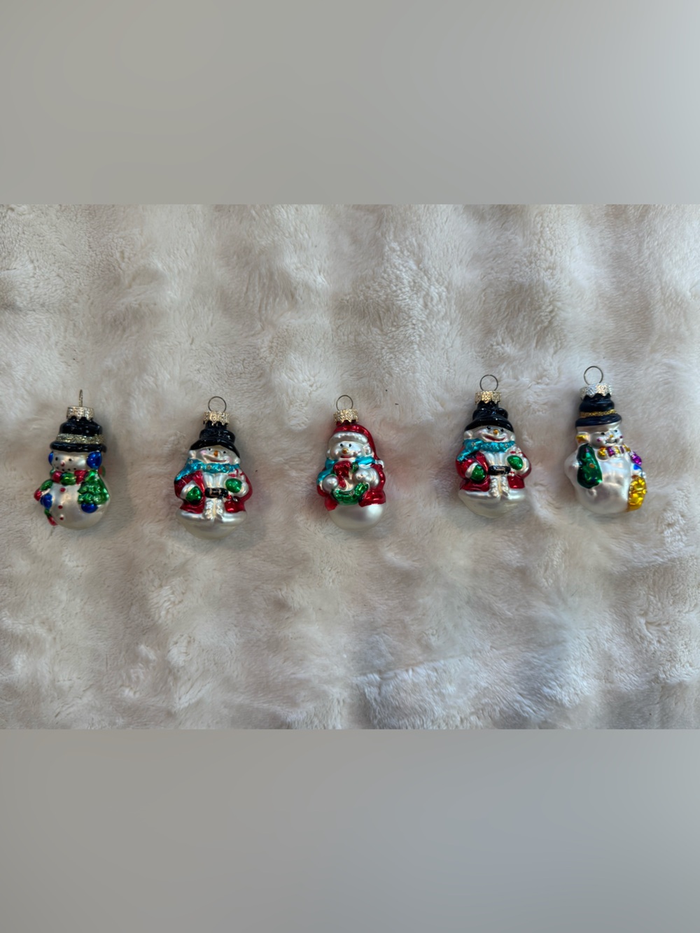 Vintage set of 5 miniature blown glass snowman Christmas ornaments